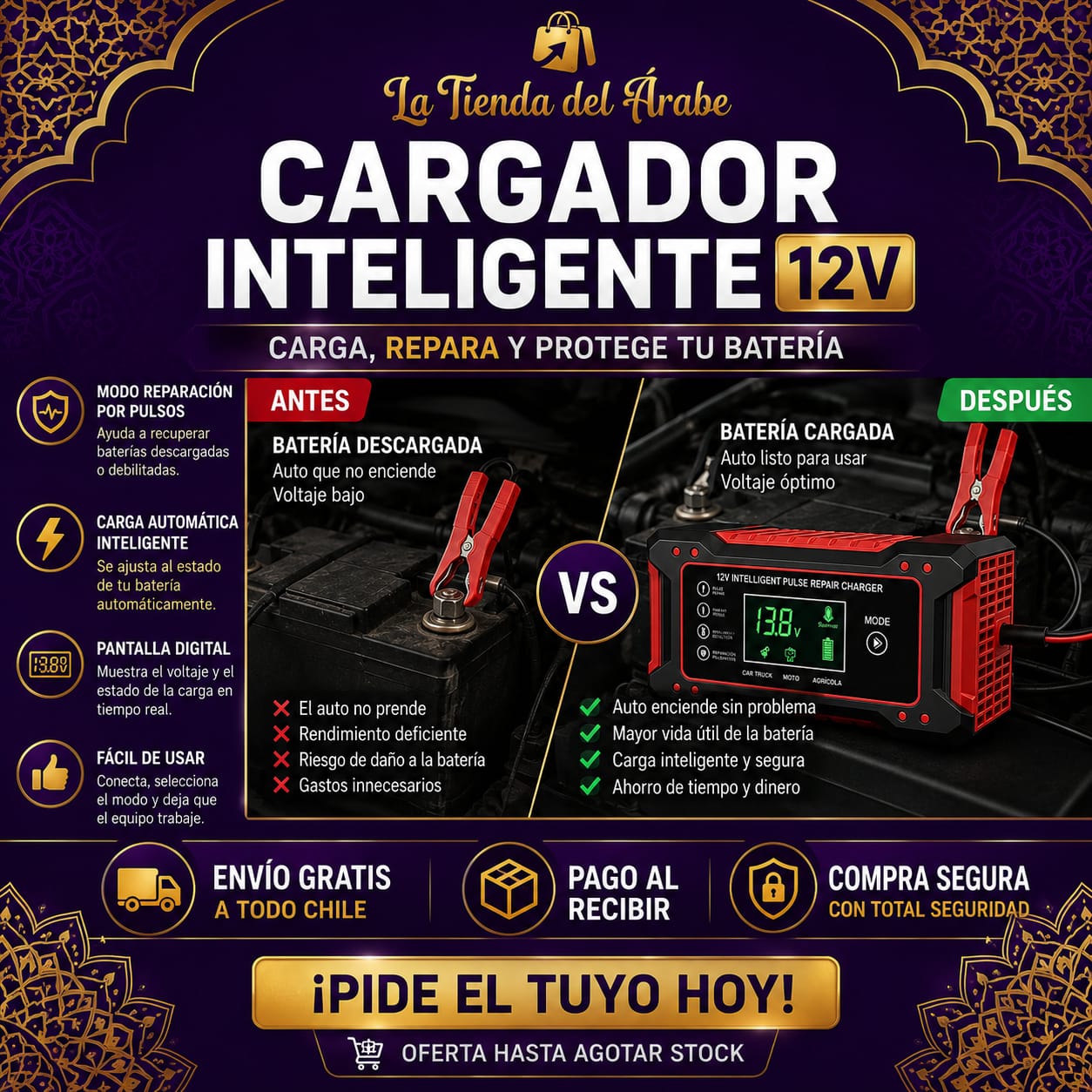 CARGADOR REPARADOR DE BATERIAS PARA AUTO